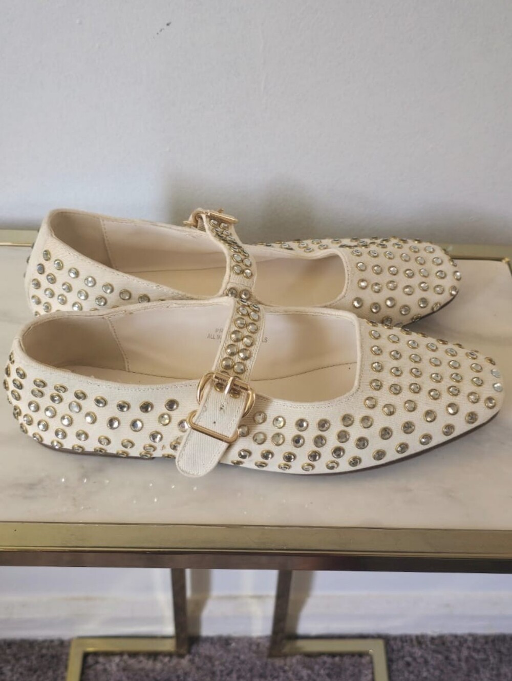 Prince Ivory Studded Mary Jane Flats with Gold Buckle